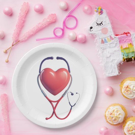 Heart & Stethoscoop Paper Plate | Medical Party Su Papieren Bordje (Feest)