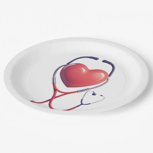 Heart & Stethoscoop Paper Plate | Medical Party Su Papieren Bordje (Gekanteld)