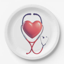 Heart & Stethoscoop Paper Plate | Medical Party Su Papieren Bordje