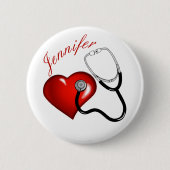 Heart Stethoscoop persoonlijke verpleegkundige But Ronde Button 5,7 Cm (Voorkant)