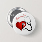 Heart Stethoscoop persoonlijke verpleegkundige But Ronde Button 5,7 Cm (Voorkant /achterkant)