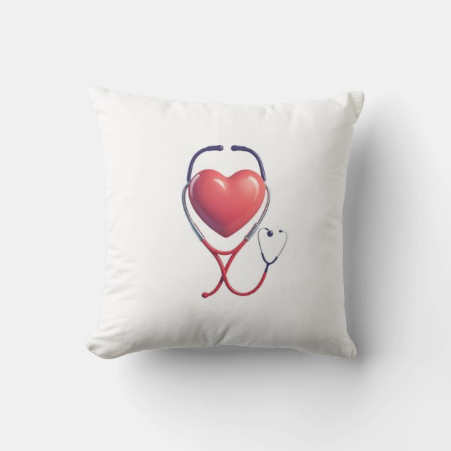 Heart & Stethoscoop Throw Pillow | Nurse & Doctor Kussen (Voorkant)
