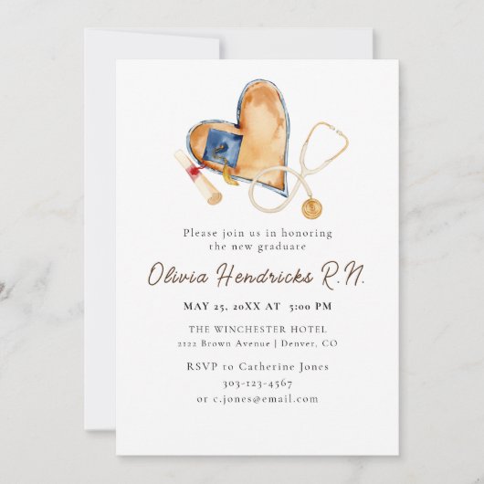 Heart Stethoscoop Uitnodiging Afstuderen te ursen (Voorkant)