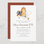 Heart Stethoscoop Uitnodiging Afstuderen te ursen (Voorkant / Achterkant)