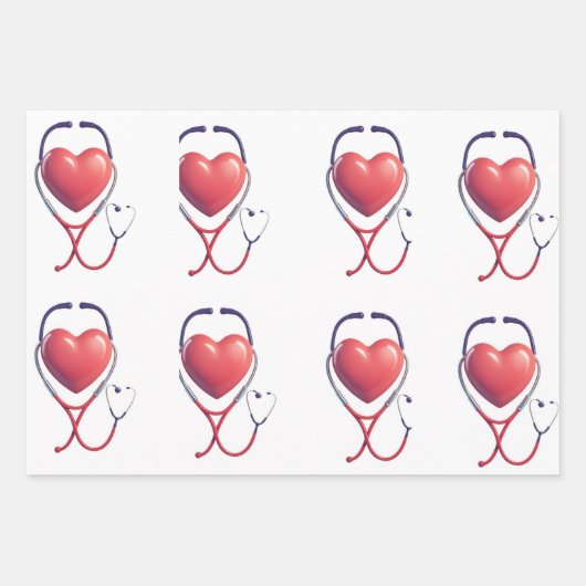 Heart & Stethoscoop Wrapping Paper | Healthcare Gi (Voorkant 3)