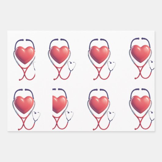 Heart & Stethoscoop Wrapping Paper | Healthcare Gi (Voorkant 2)