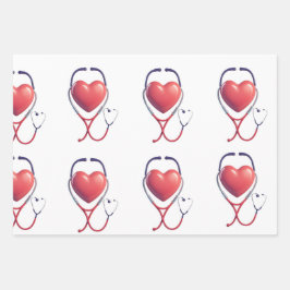 Heart & Stethoscoop Wrapping Paper | Healthcare Gi