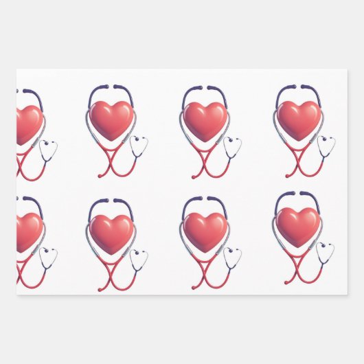 Heart & Stethoscoop Wrapping Paper | Healthcare Gi (Voorkant)