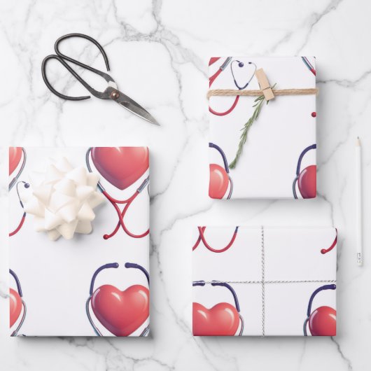 Heart & Stethoscoop Wrapping Paper | Healthcare Gi (Voorkant)