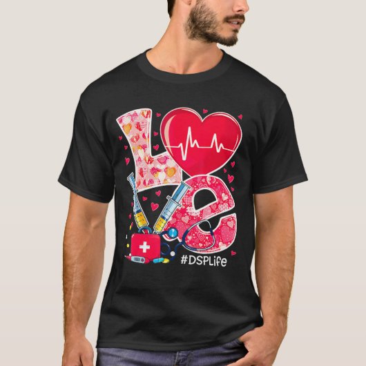 Heart Stethoscope Cute Love Nursing Valentines Dsp T-shirt (Voorkant)