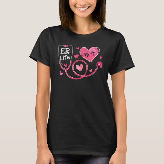 Heart Stethoscope Heartbeat ER Life Nurse Valentin T-shirt (Voorkant)