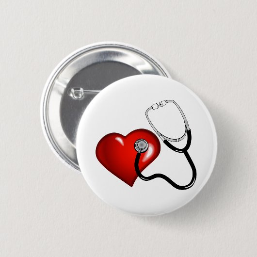 Heart Stethoscope Personalized Nurse Medical Ronde Button 5,7 Cm (Voorkant /achterkant)