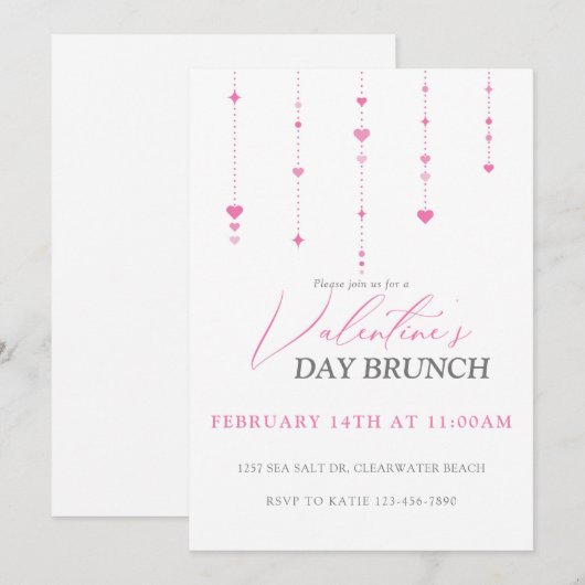 Heart String Valentijnsdag Brunch Uitnodiging (Voorkant / Achterkant)