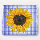 Heart Sunflower en Ladybug op Gingham Muismat (Voorkant)