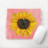Heart Sunflower en Ladybug op Gingham Muismat (Met muis)