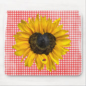Heart Sunflower en Ladybug op Gingham Muismat (Voorkant)
