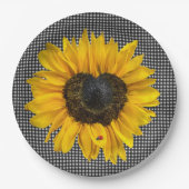 Heart Sunflower en Ladybug op Gingham Papieren Bordje (Voorkant)