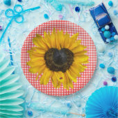 Heart Sunflower en Ladybug op Gingham Papieren Bordje (Feest)