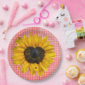 Heart Sunflower en Ladybug op Gingham Papieren Bordje (Feest)