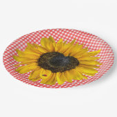 Heart Sunflower en Ladybug op Gingham Papieren Bordje (Gekanteld)