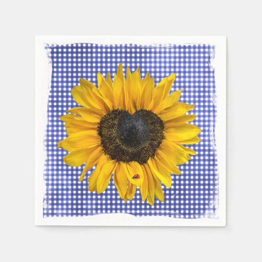 Heart Sunflower en Ladybug op Gingham Servet (Voorkant)