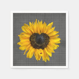 Heart Sunflower en Ladybug op Gingham Servet