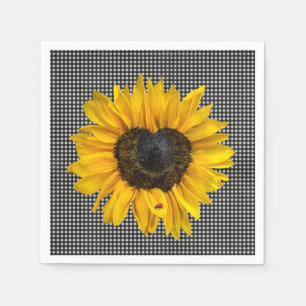 Heart Sunflower en Ladybug op Gingham Servet