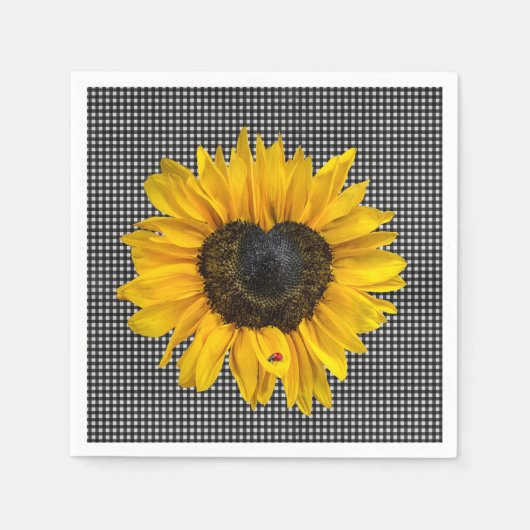 Heart Sunflower en Ladybug op Gingham Servet (Voorkant)