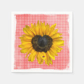 Heart Sunflower en Ladybug op Gingham Servet (Voorkant)