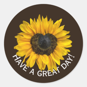 Heart Sunflower op bruin Ronde Sticker