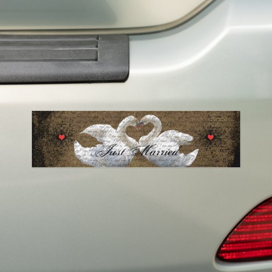 Heart Swans Tortelduifjes Gewoon gehuwde Bumpersti Bumpersticker (Op auto)