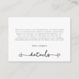 Heart Swash Black Typography Weddenschap Details Informatiekaartje
