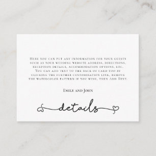 Heart Swash Black Typography Weddenschap Details Informatiekaartje