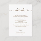 Heart Swash Gold White Grey Wedding Hotel Detail Informatiekaartje (Voorkant)