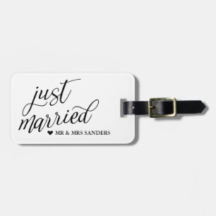 Heart & Swirly Script Net getrouwd Bagagelabel