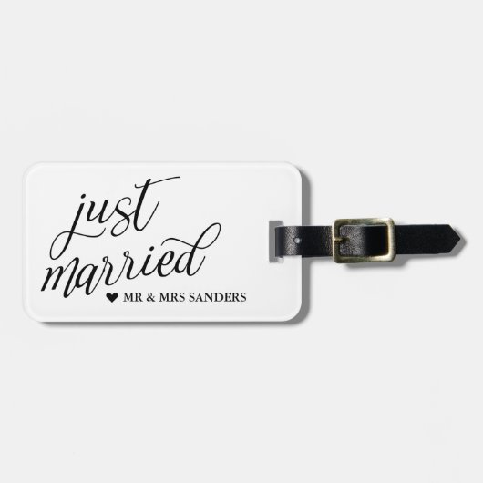 Heart & Swirly Script Net getrouwd Bagagelabel (Voorkant horizontaal)