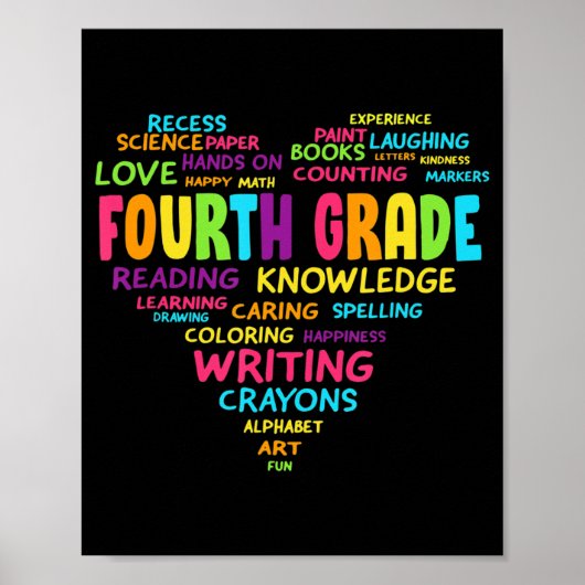 Heart Tee Fourth Grade Team Teacher Student Back T Poster (Voorkant)