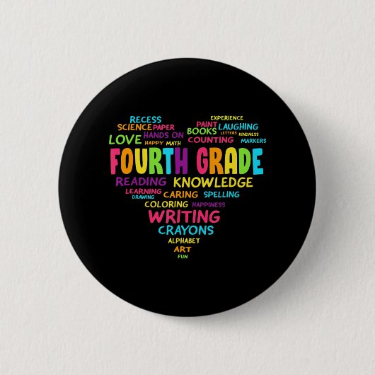 Heart Tee Fourth Grade Team Teacher Student Back T Ronde Button 5,7 Cm (Voorkant)