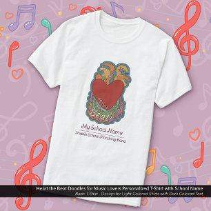 Heart the Beat Doodles Muziekliefhebbers Schoolnaa T-shirt