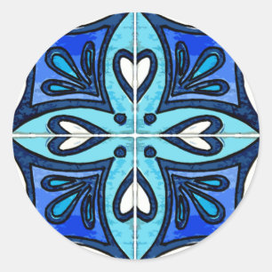 Heart Tiles geïnspireerd door het Portugese Azule Ronde Sticker