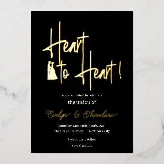 Heart to Heart Goud & Wit Folie Trouwkaart Uitnodi Uitnodiging