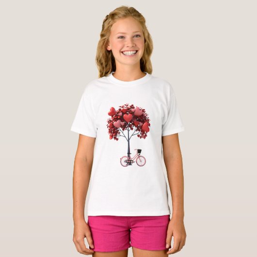 Heart Tree Bicycle Romantic Valentine Girls' Basic T-shirt (Voorkant volledig)