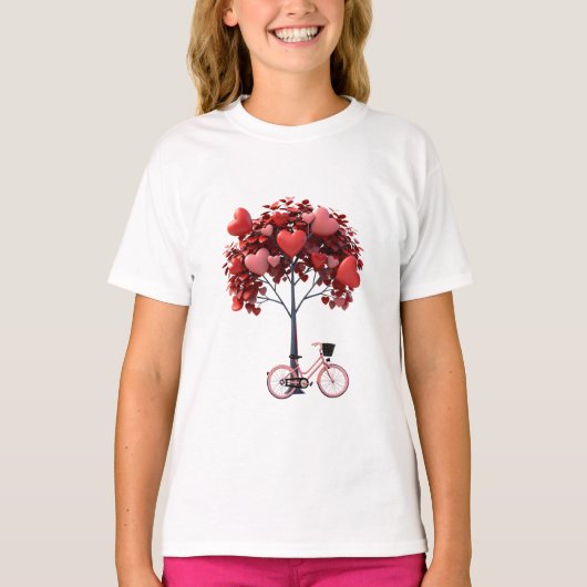 Heart Tree Bicycle Romantic Valentine Girls' Basic T-shirt (Voorkant)