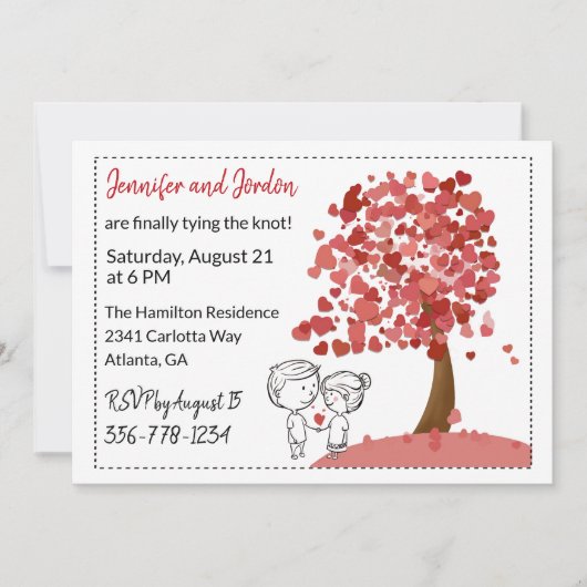 Heart Tree Casual huwelijksuitnodiging Kaart (Voorkant)