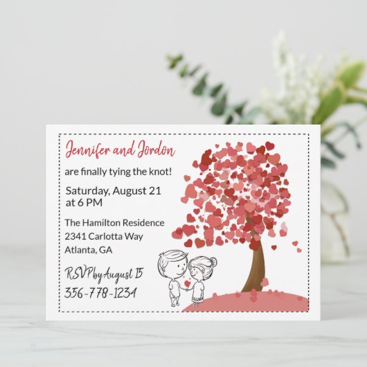 Heart Tree Casual huwelijksuitnodiging Kaart (Staand voorkant)