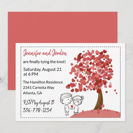 Heart Tree Casual huwelijksuitnodiging Kaart (Voorkant / Achterkant)