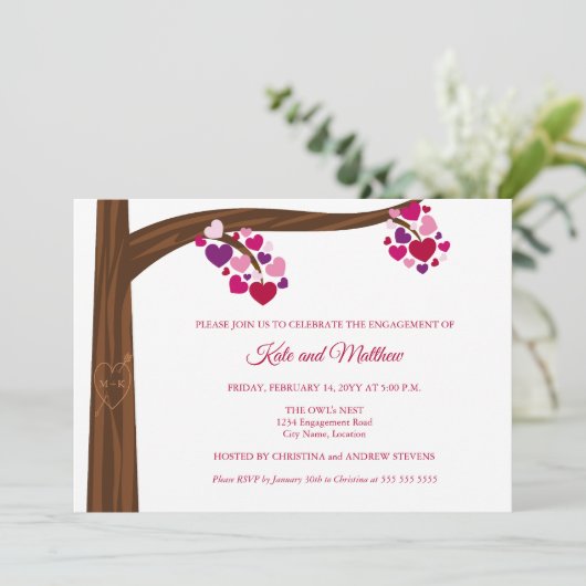 Heart Tree Engagement Party Kaart (Staand voorkant)