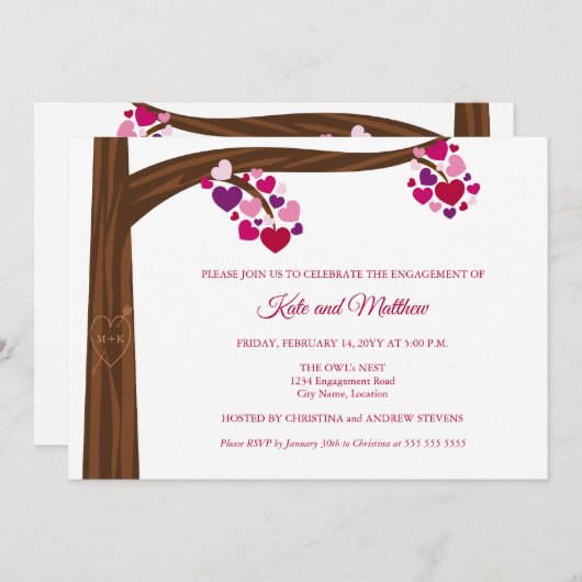 Heart Tree Engagement Party Kaart (Voorkant / Achterkant)