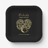 Heart Tree Family Reunion Black Gold Papieren Bordje (Voorkant)