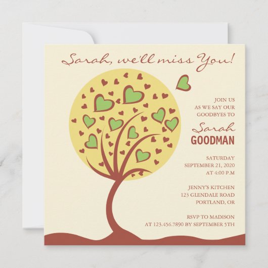 Heart Tree Farewell Party Invitation Kaart (Voorkant)